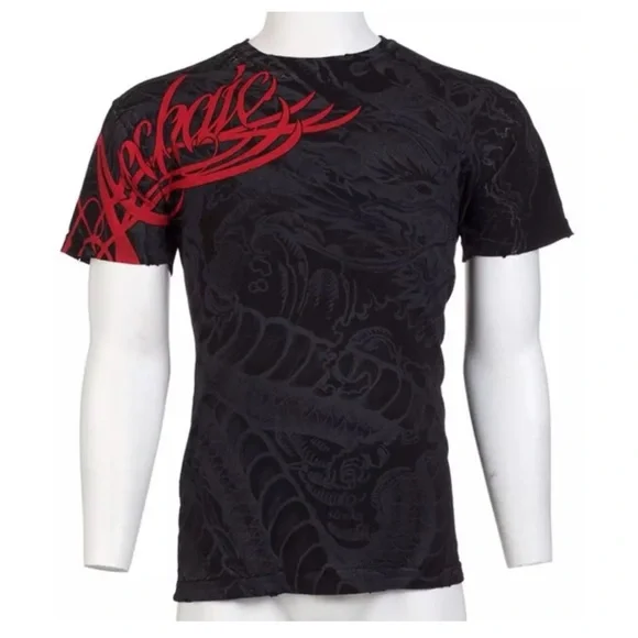 Archaic by Affliction Men's T-Shirt DRAGON RAGE Biker MMA Black - Picture 4 of 8